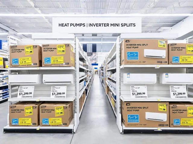 Big-box retail heat pump appliance aisle